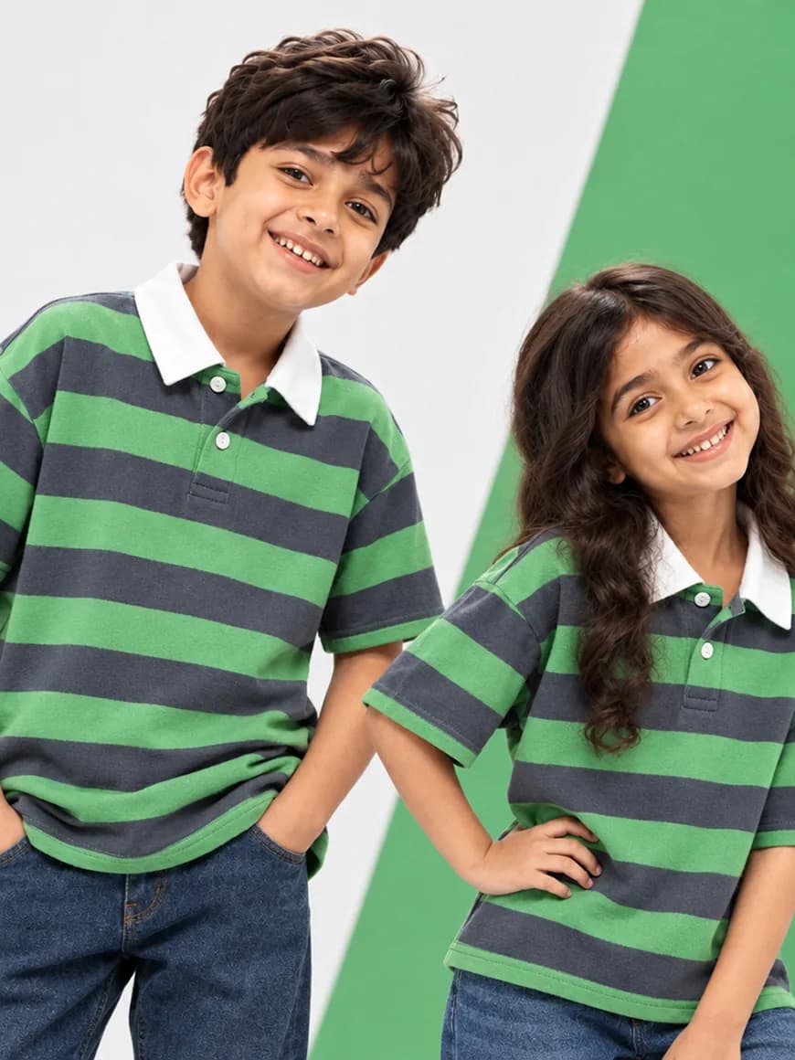 Grey & Green Stripe Collar T-Shirt, view 2 of 5