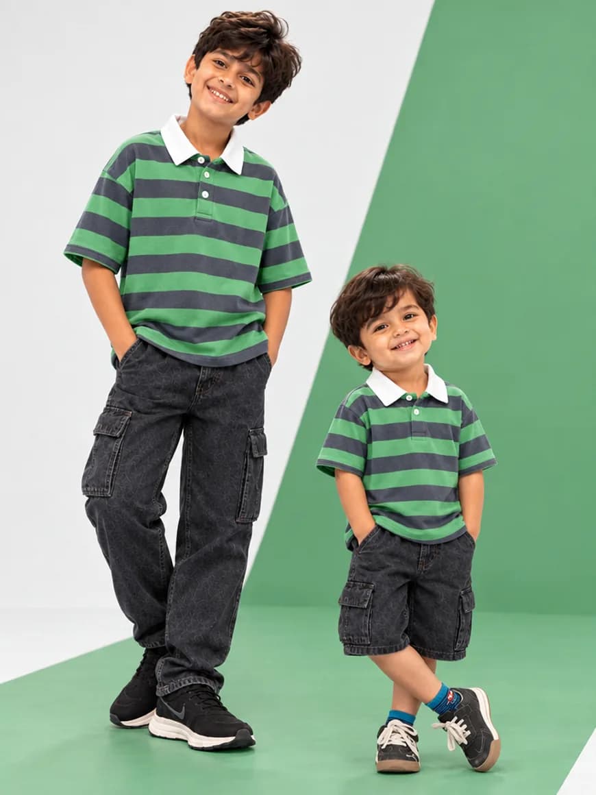 Grey & Green Stripe Collar T-Shirt, view 3 of 5
