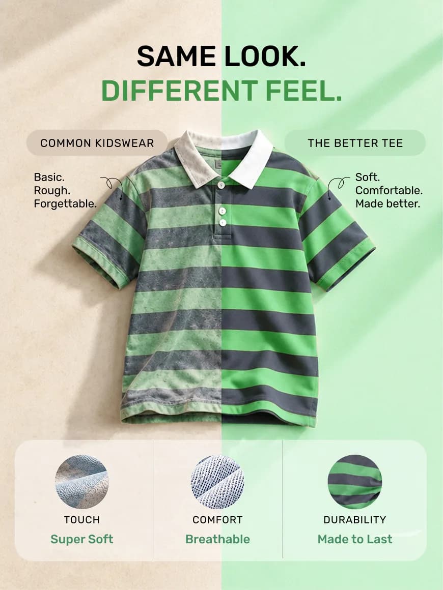 Grey & Green Stripe Collar T-Shirt, view 4 of 5