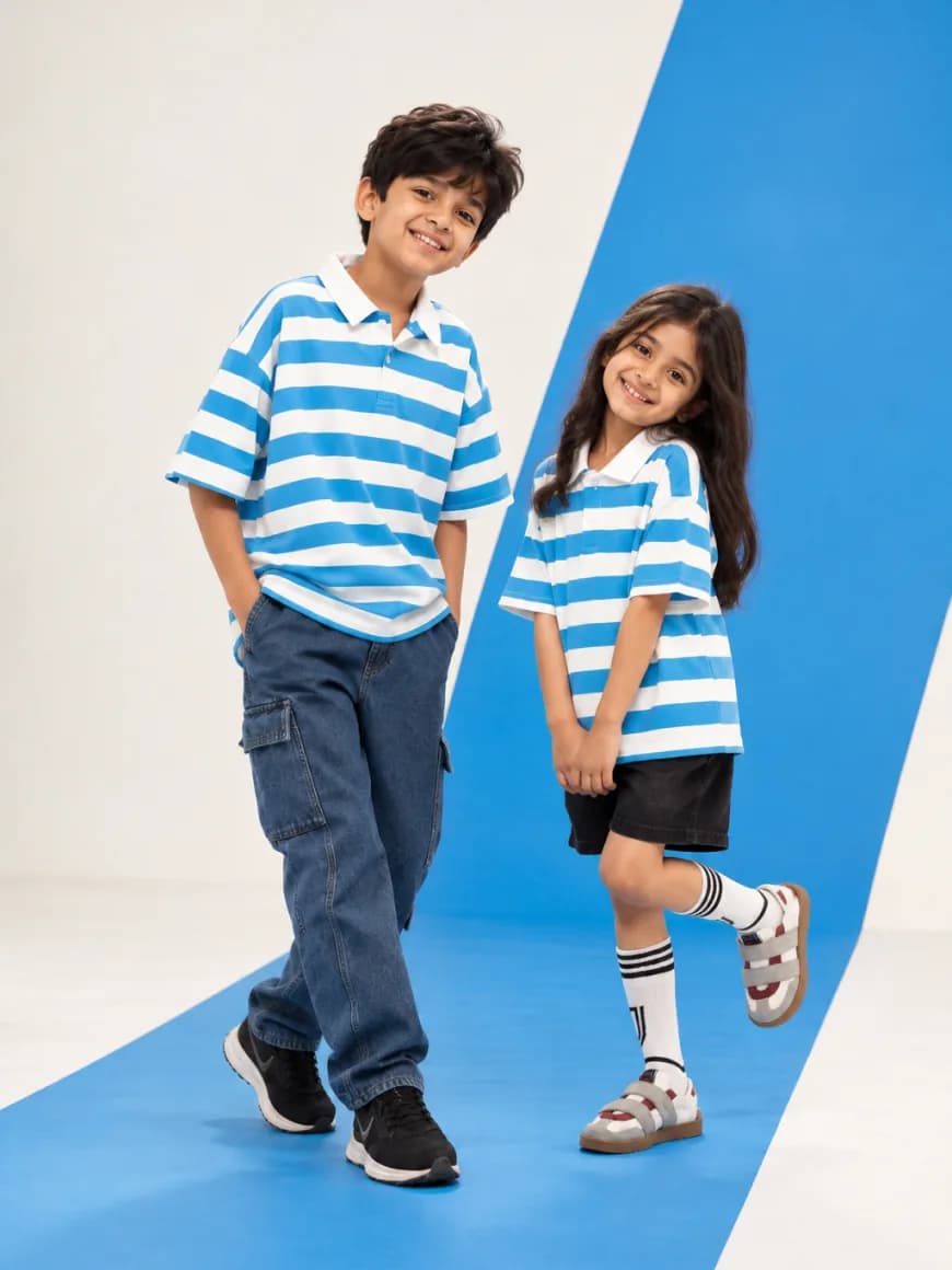 White & Blue Stripe Collar T-Shirt