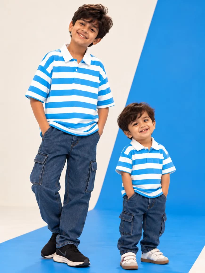 White & Blue Stripe Collar T-Shirt, view 3 of 5