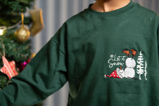 Holiday Snowman Embroidered Green Sweatshirt