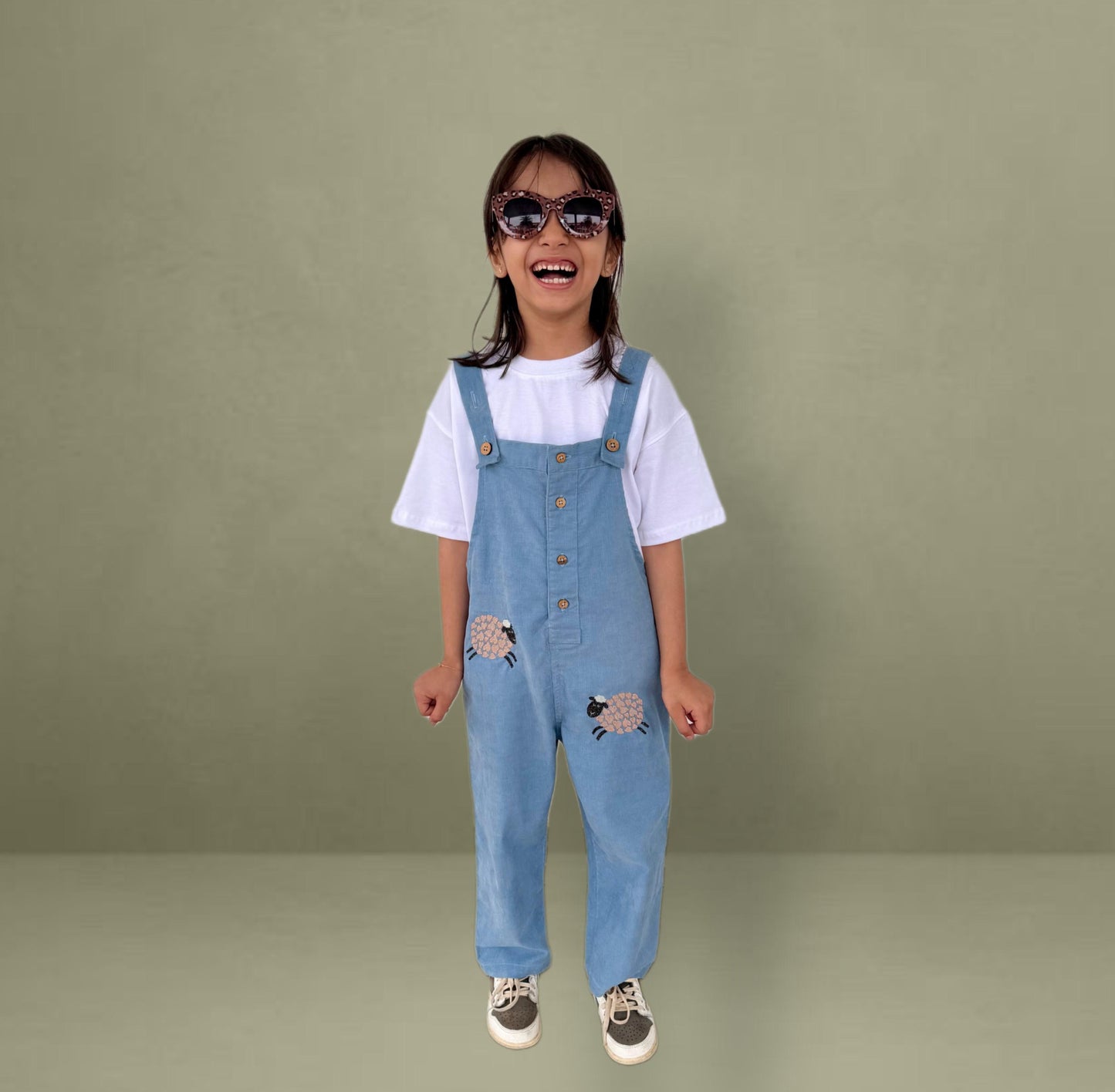 Organic Corduroy Dungaree with Sheep Motif