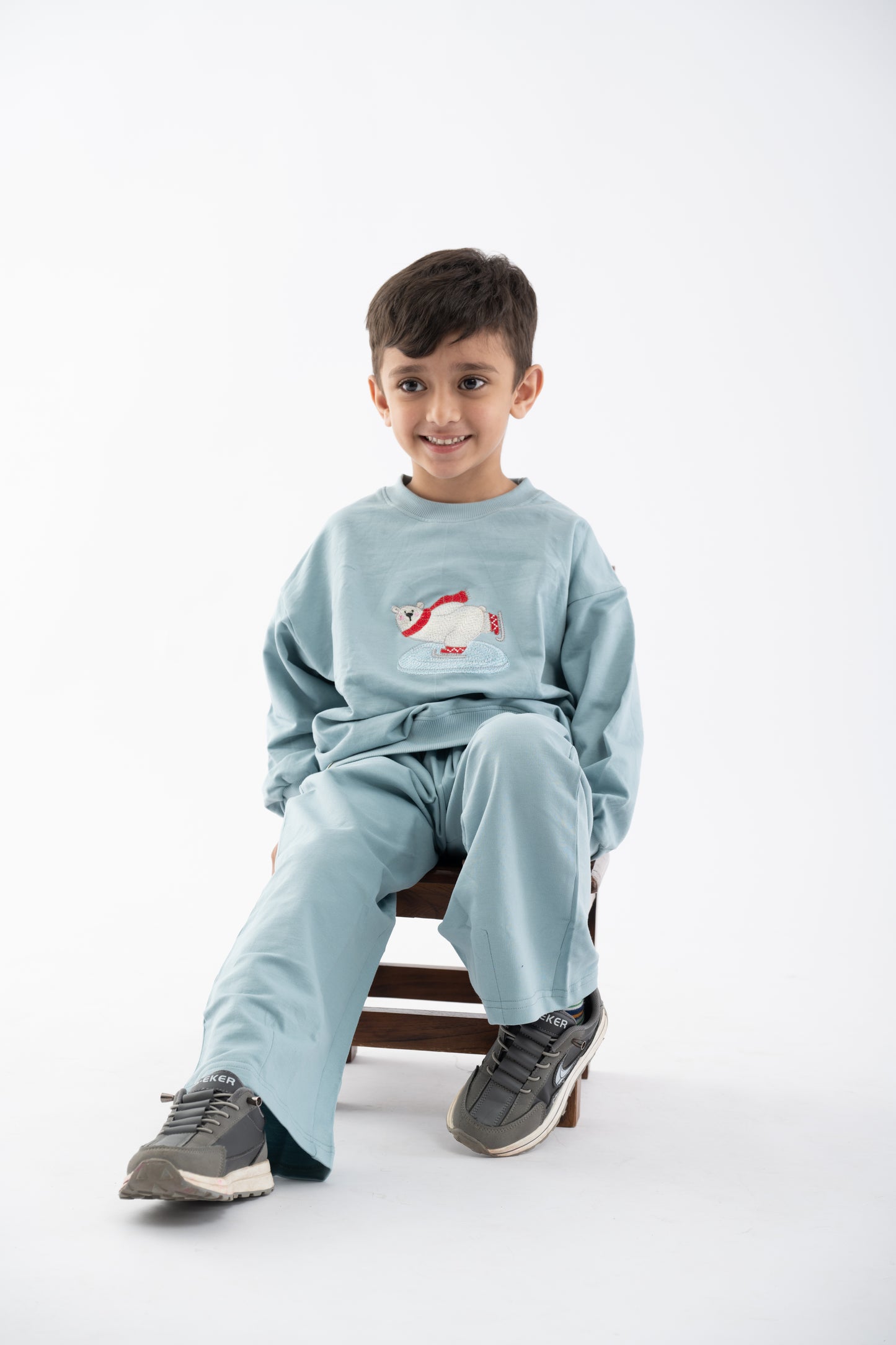 Bear embroidered full sleeve blue co ord set