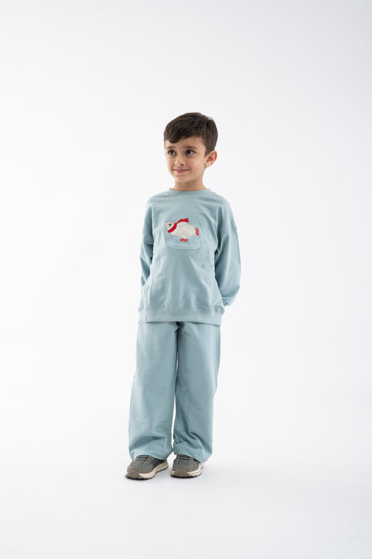Bear embroidered full sleeve blue co ord set