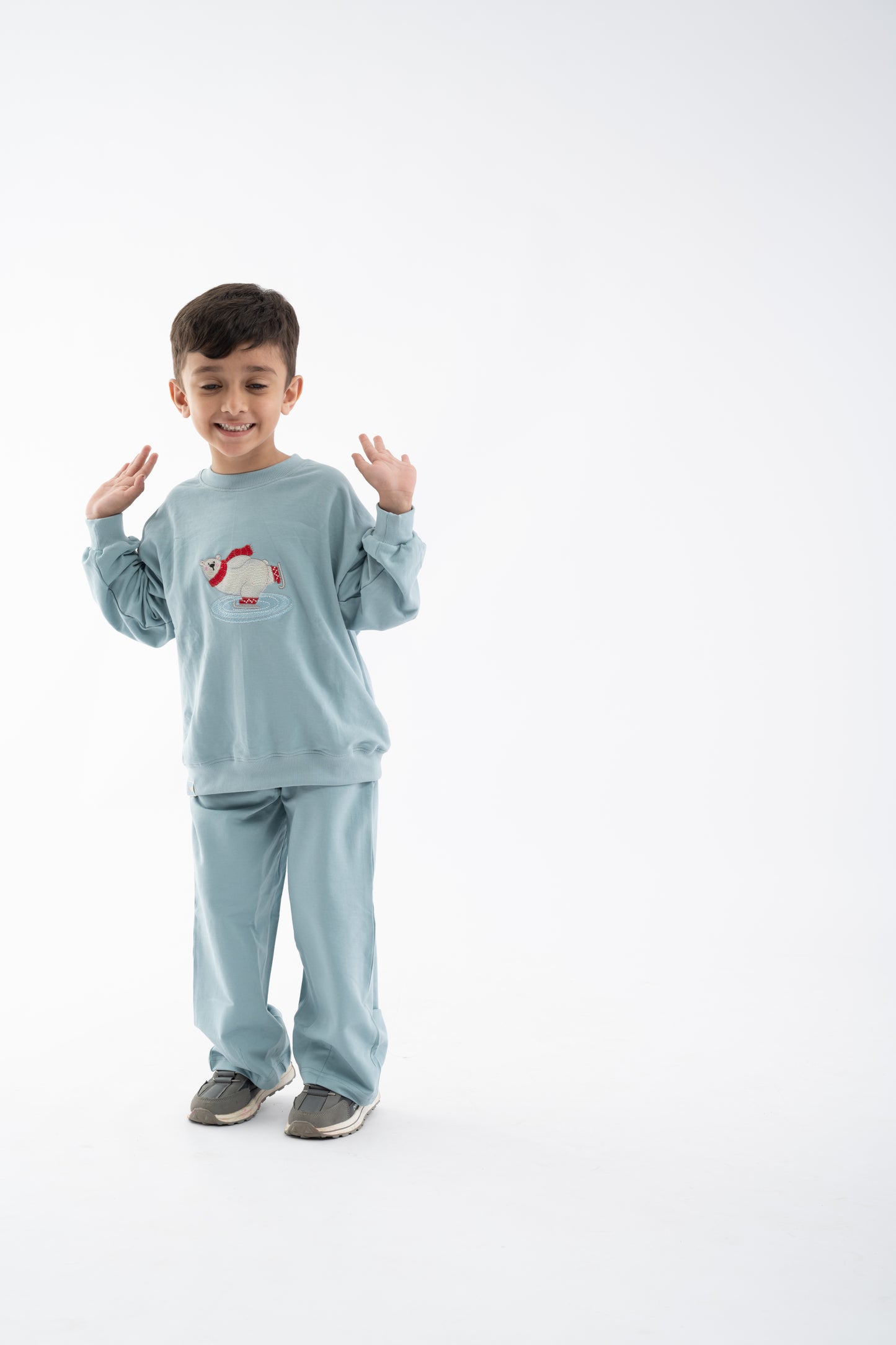 Bear embroidered full sleeve blue co ord set