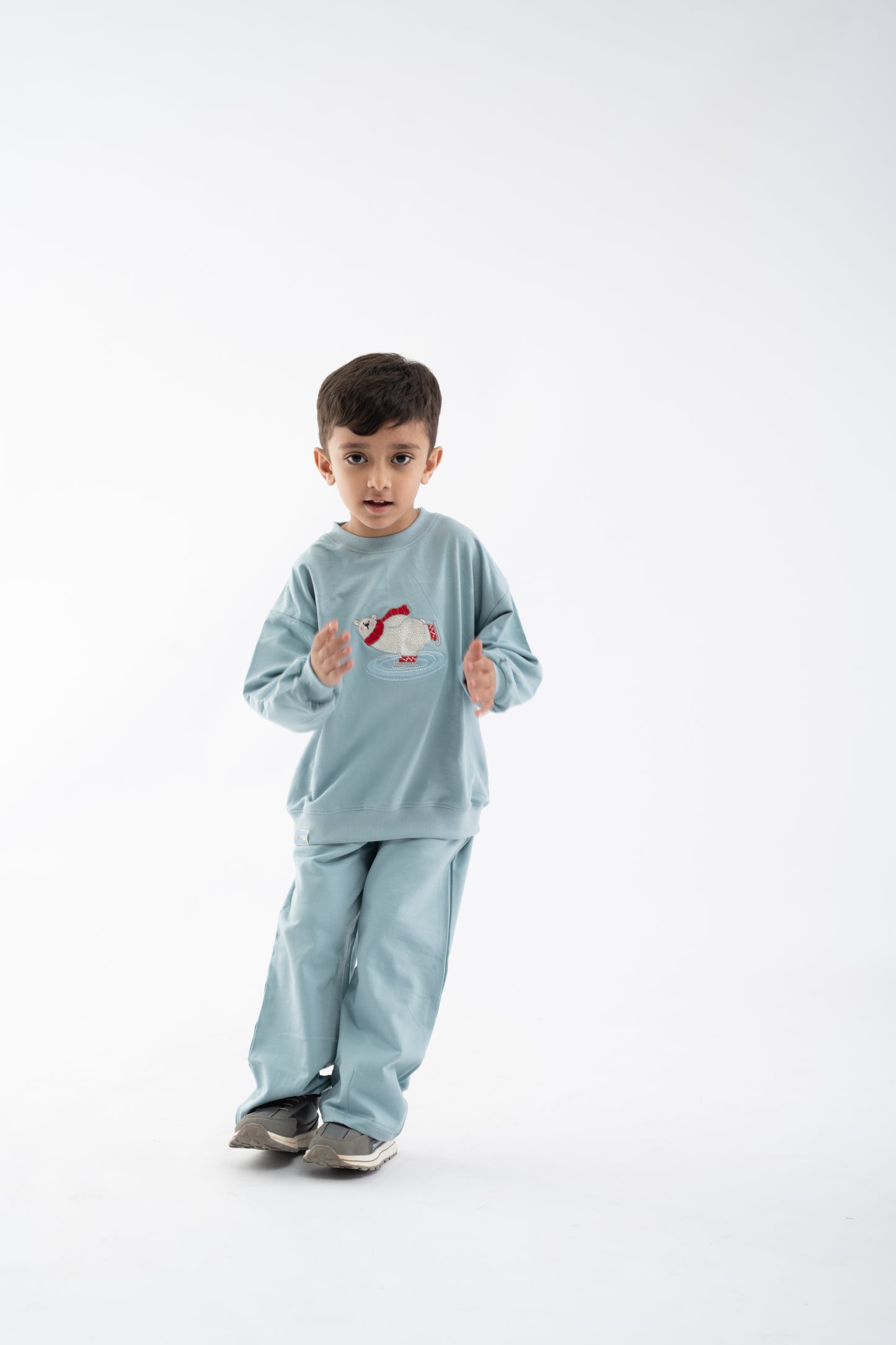 Bear embroidered full sleeve blue co ord set