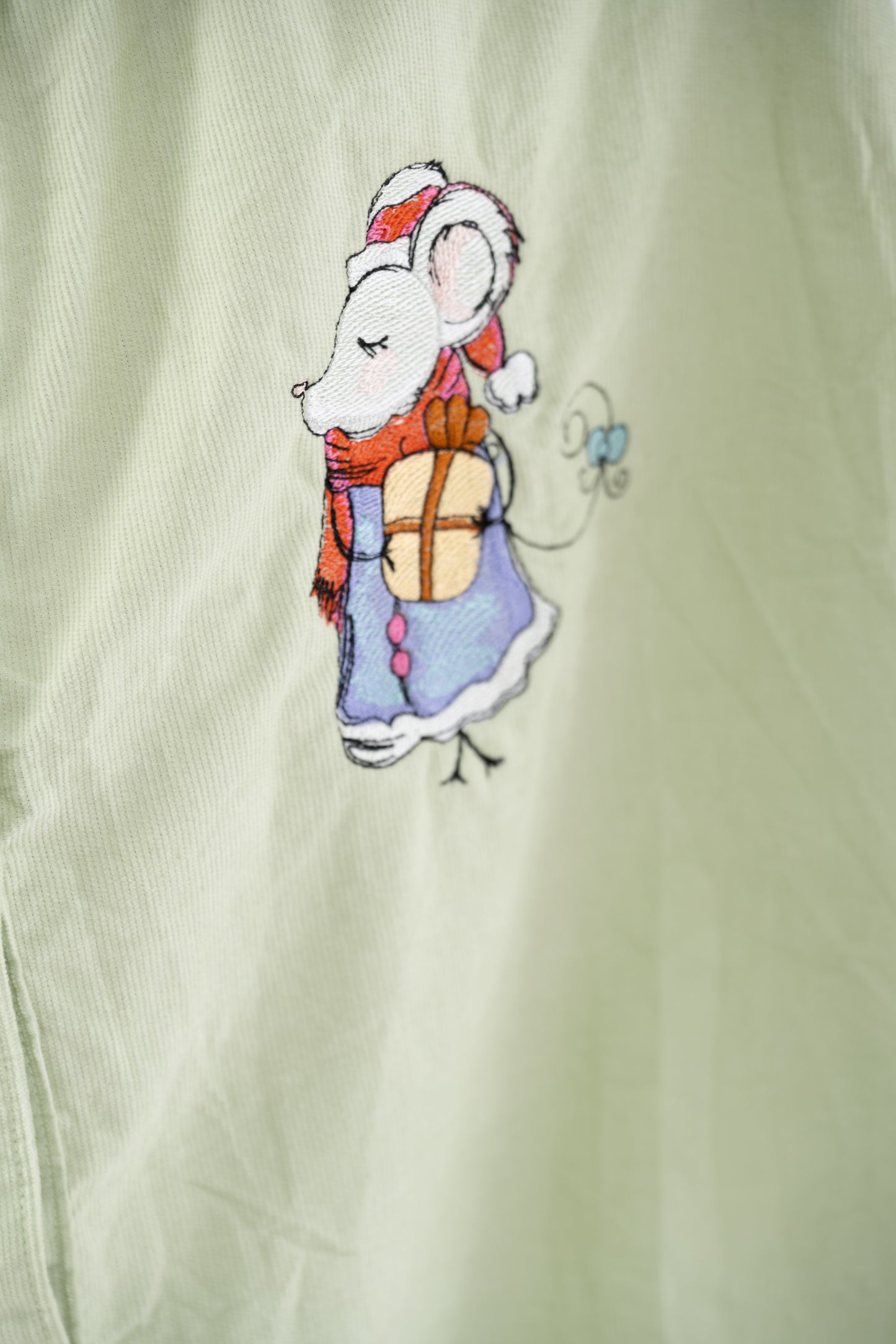 Organic Corduroy Mouse-Embroidered Dress