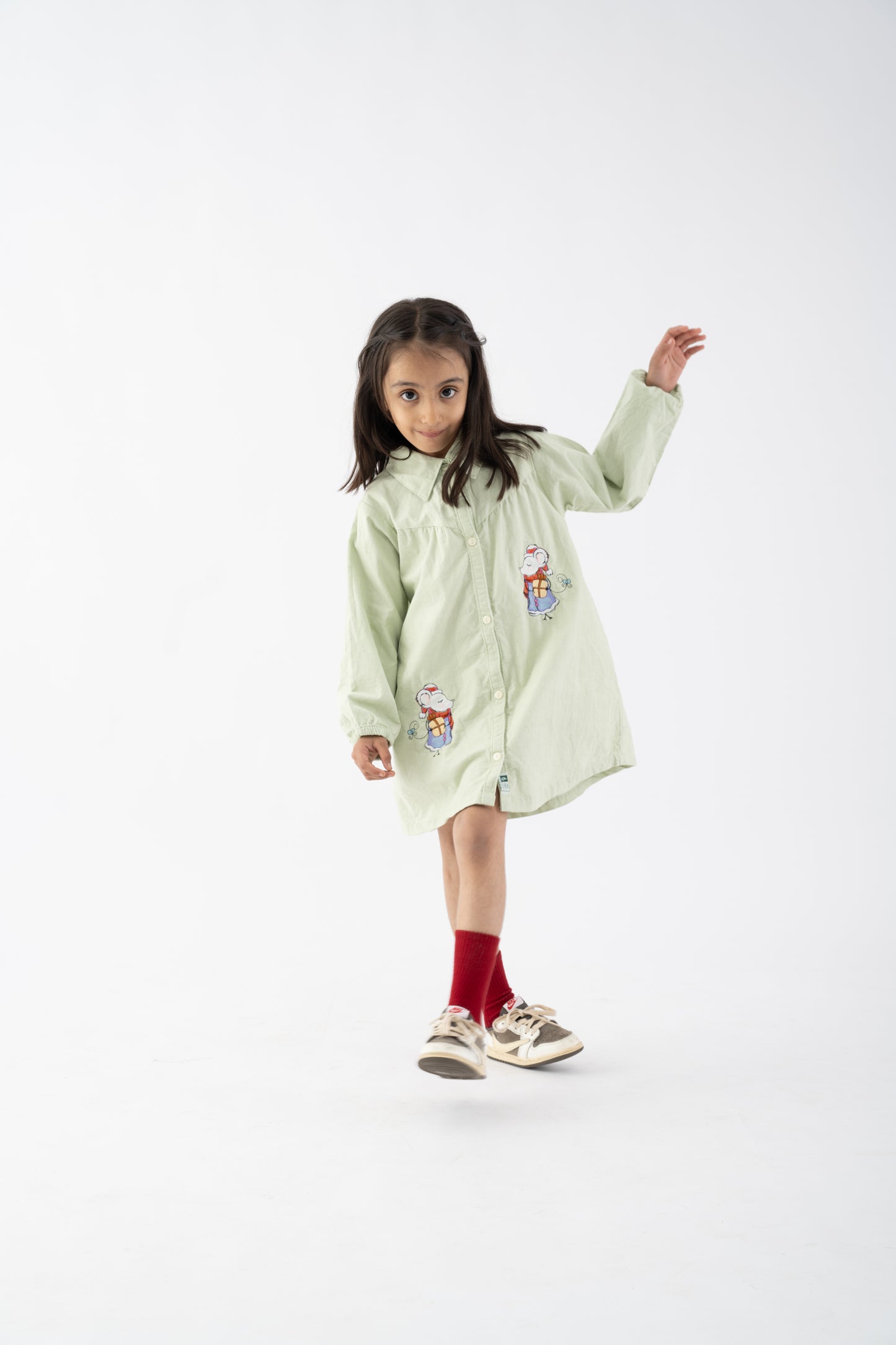 Organic Corduroy Mouse-Embroidered Dress