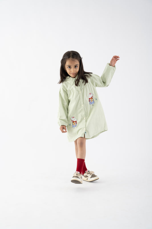 Organic Corduroy Mouse-Embroidered Dress