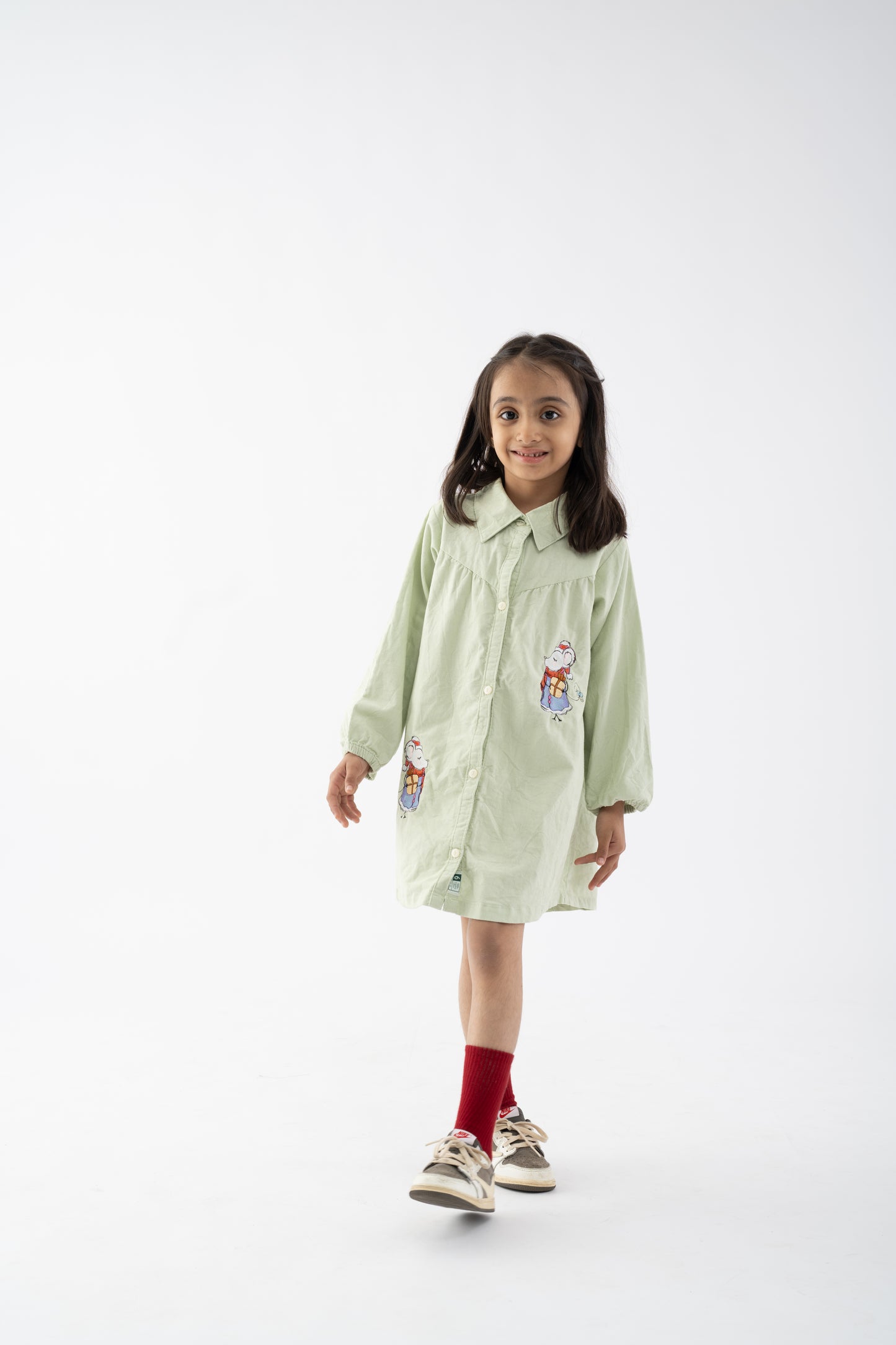 Organic Corduroy Mouse-Embroidered Dress