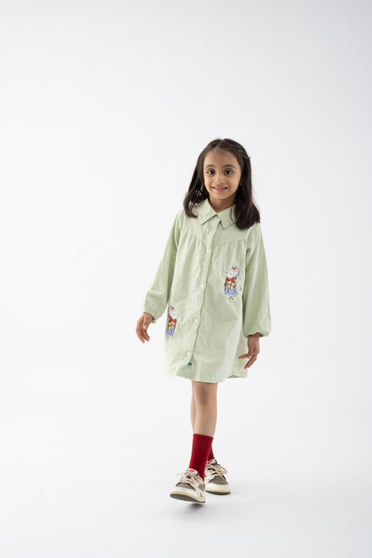 Organic Corduroy Mouse-Embroidered Dress